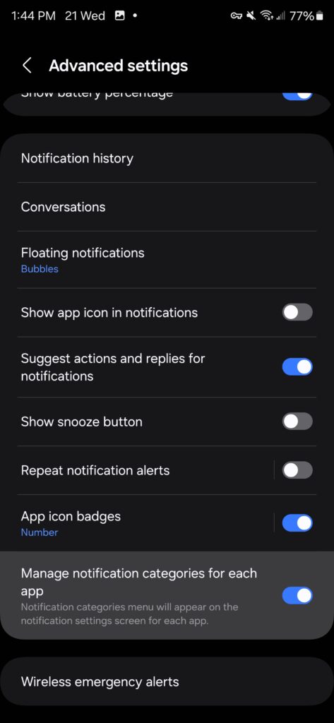 Manage Notification Categories