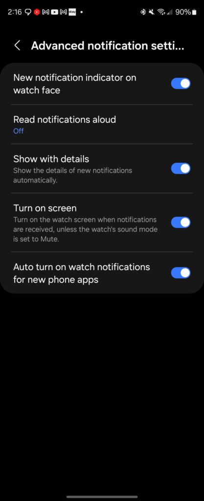 Watch Advanced Settings