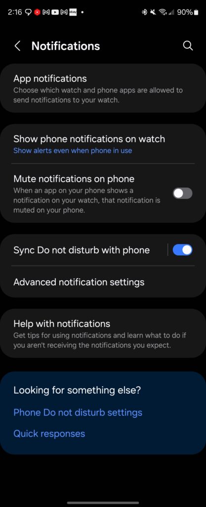 Watch Notifications Detailed Settings