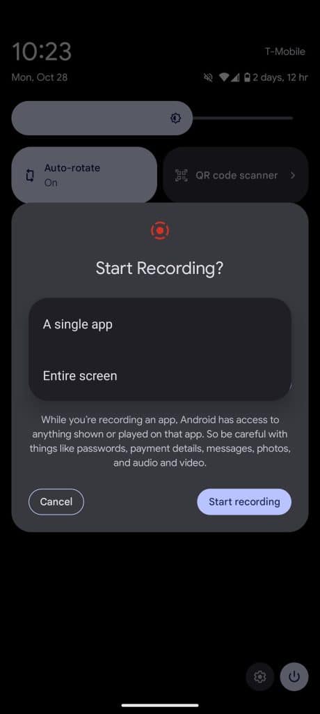 Android 15 screen recording