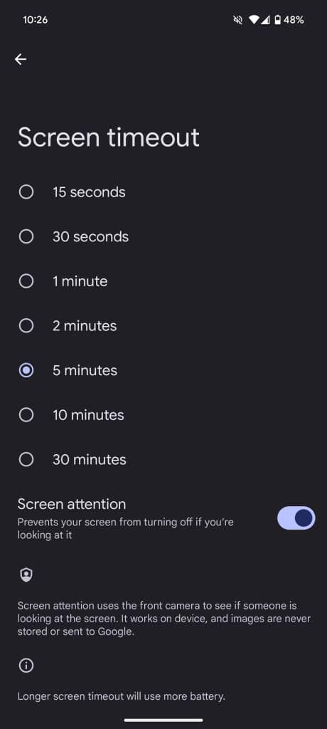 Android 15 Screen timeout setting