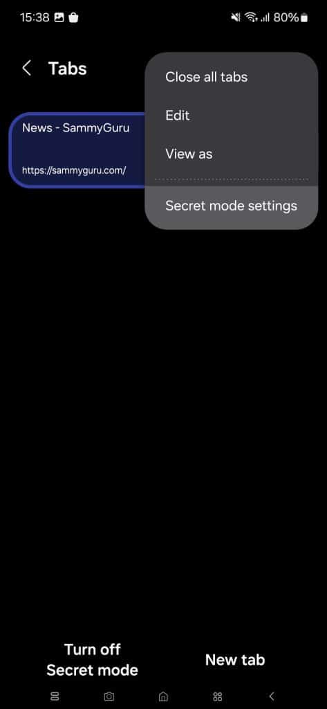 Samsung Internet Secret Mode