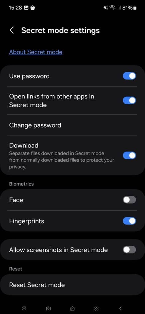 Samsung Internet Secret Mode