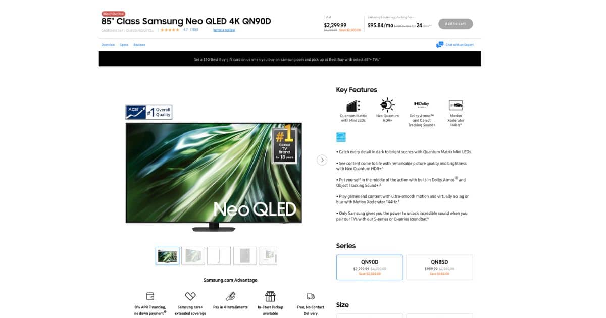 Samsung’s 85-inch NEO QLED 4K TV deal on Samsung