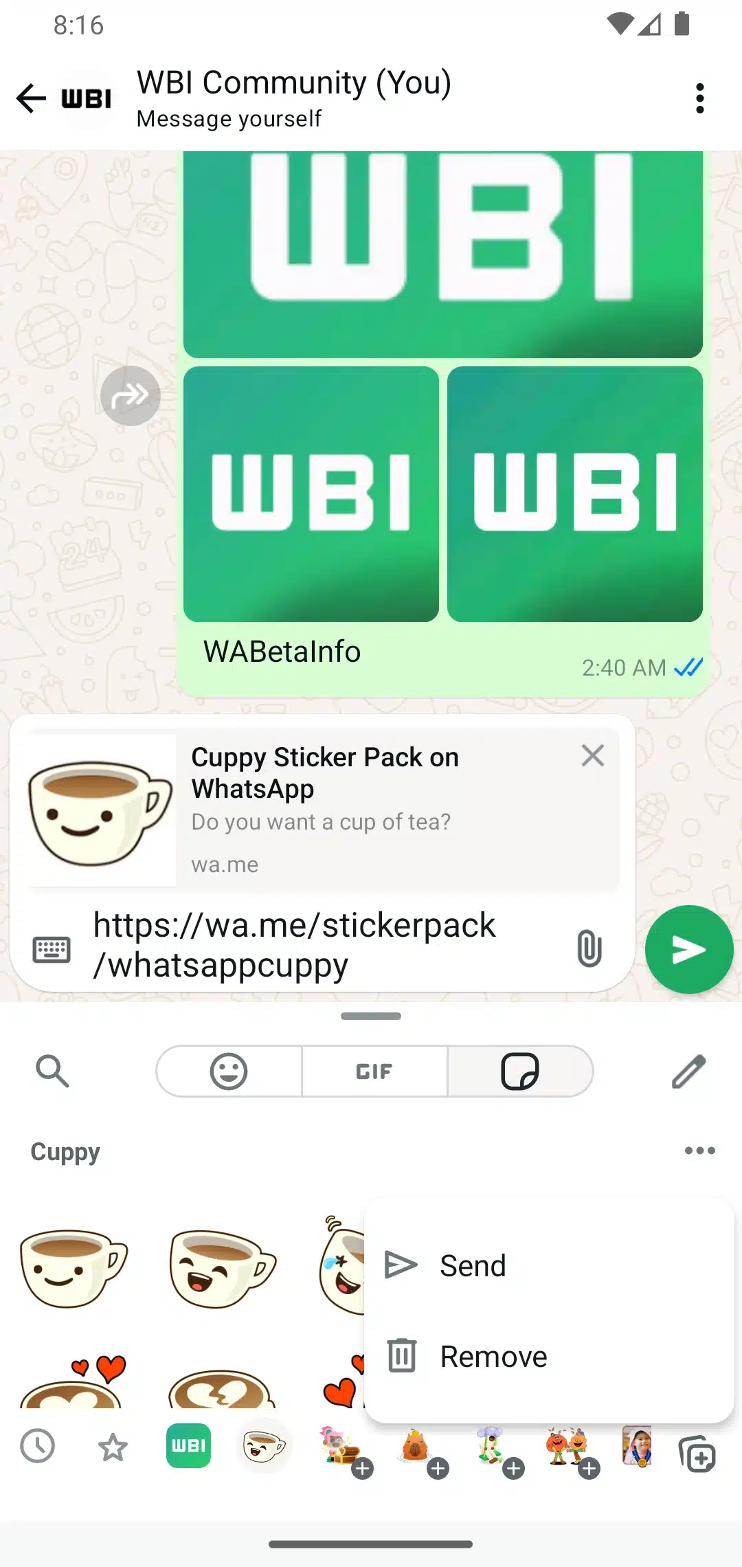 WhatsApp Beta Share Sticker Packs