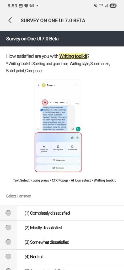 One UI 7.0 Survey