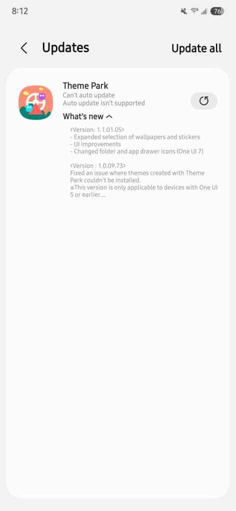 Theme Park update One UI 7