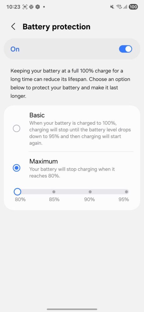 One UI 8 Battery protection menu