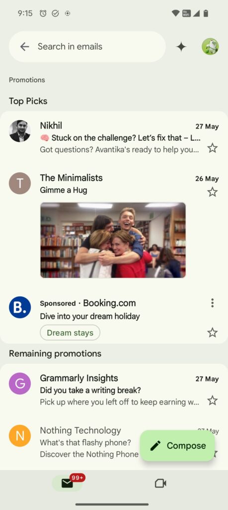 Gmail in Material 3 Expressive