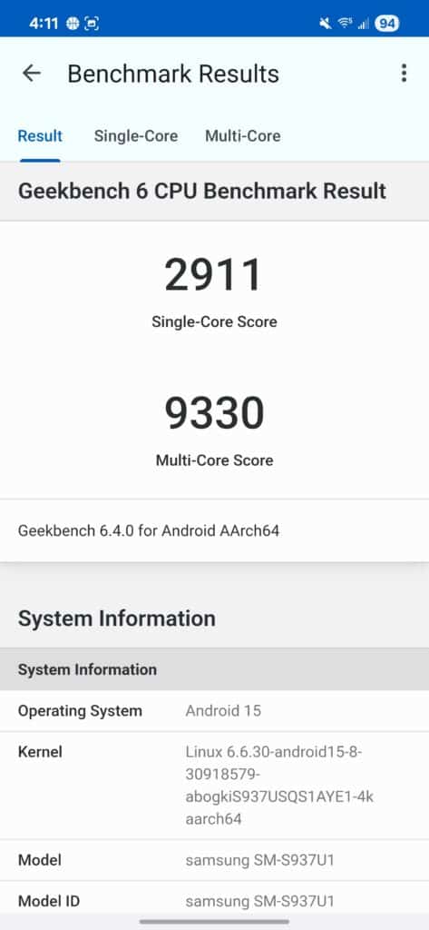 S25 Edge Geekbench 6 CPU scores.