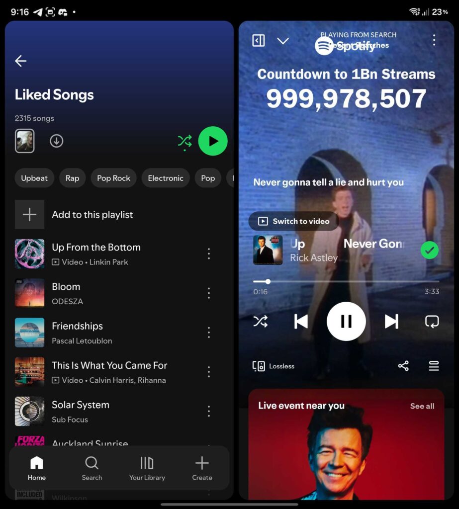 Parallel Browsing on Spotify New UI on Galaxy Z Fold 7