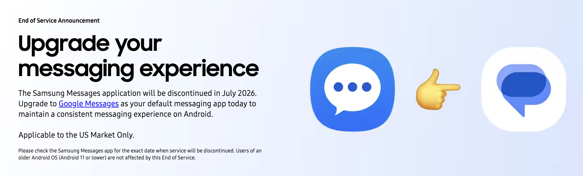 Samsung Messages discontinue notice