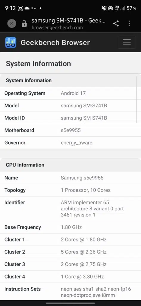 Galaxy S26 FE global variant Geekbench 2