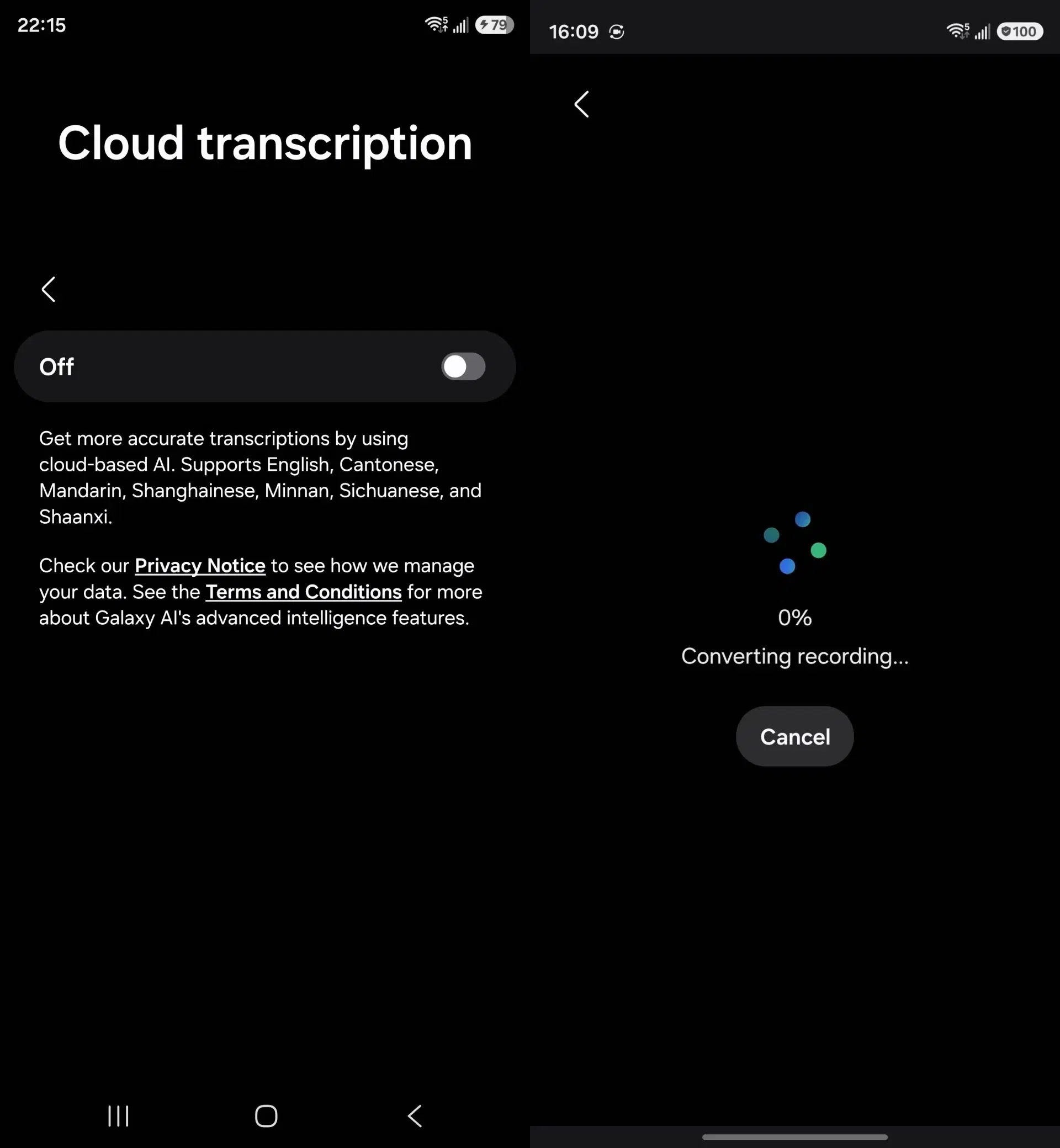 One UI 9 Voice Recorder Cloud transcription